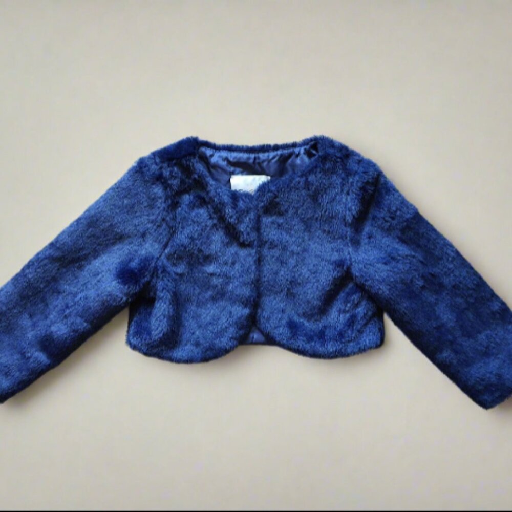 Rare Editions Navy Faux Fur Shrug (3T & 4T)